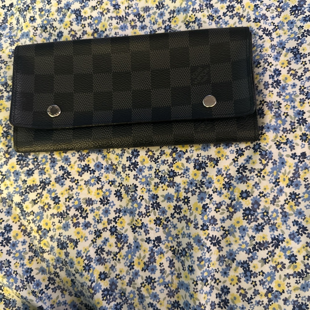 Louis Vuitton Dark Checkered Wallet with Silver Accents